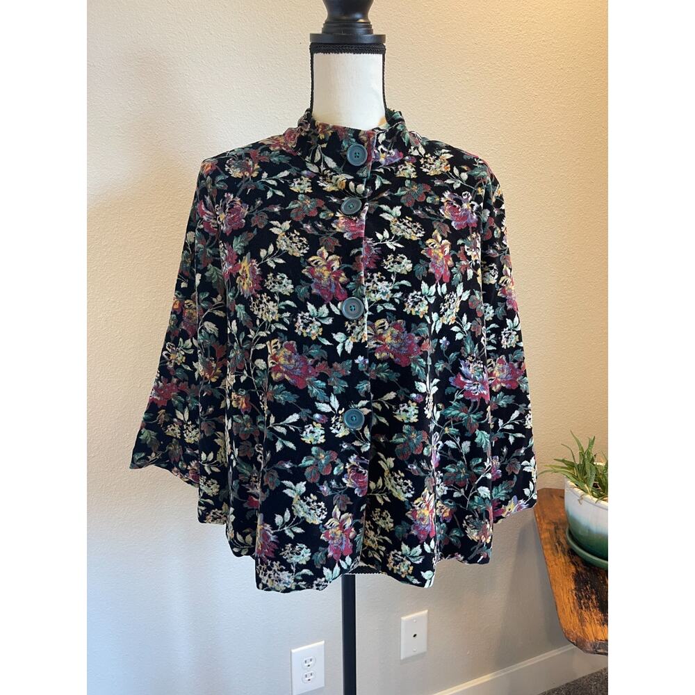 APRIL CORNELL Greta's Garden Velvet Swing Coat Floral Button-up Blazer Medium